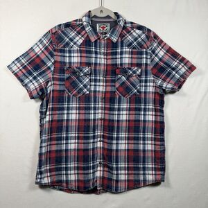 Flag & Anthem Desert Son Western Snap Shirt Mens L Plaid Red Blue Cowboy